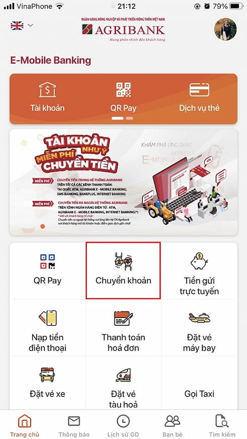 cách chuyển tiền agribank