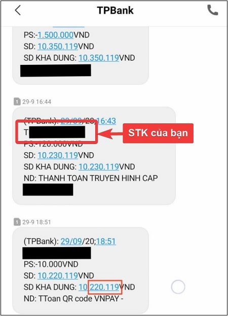 Tra cứu số tài khoản ngân hàng TPBank thông qua dịch vụ SMS Banking