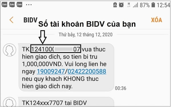Thực hiện tra cứu số tài khoản ngân hàng BIDV thông qua tin nhắn SMS