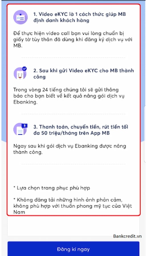 Định Danh Tài Khoản MB Bank Khi Nâng Gói Dịch Vụ.